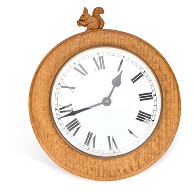 Lot 743 - TREVOR HUTCHINSON OF HUSTHWAITE, A SQUIRRELMAN ADZED OAK WALL CLOCK