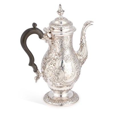 Lot 398 - A GEORGE II ROCOCO SILVER COFFEE POT