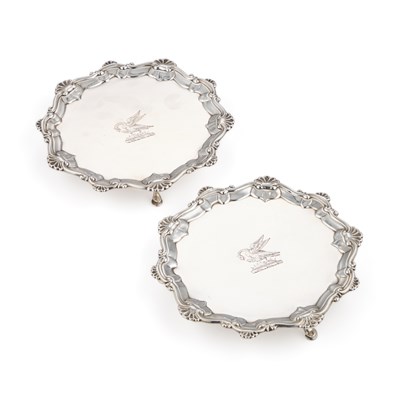 Lot 354 - A PAIR OF EARLY GEORGE III SILVER WAITERS