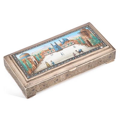 Lot 112 - A PERSIAN SILVER AND ENAMELLED BOX