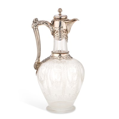 Lot 288 - A VICTORIAN SILVER-MOUNTED ETCHED GLASS CLARET JUG