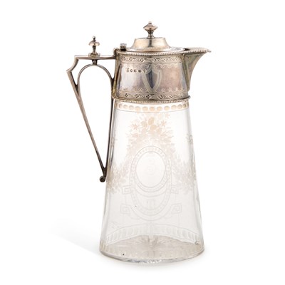 Lot 346 - A VICTORIAN SILVER-MOUNTED ETCHED GLASS CLARET JUG