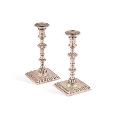 Lot 379 - A PAIR OF EARLY GEORGE III CAST SILVER TAPERSTICKS