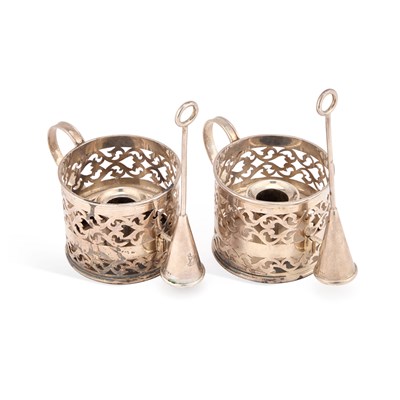 Lot 311 - A PAIR OF VICTORIAN SILVER HURRICANE CHAMBERSTICKS
