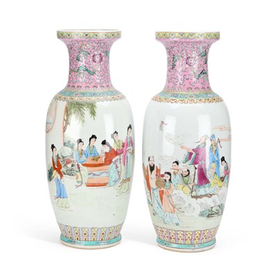 Lot 50 - A LARGE PAIR OF CHINESE FAMILLE ROSE PORCELAIN VASES