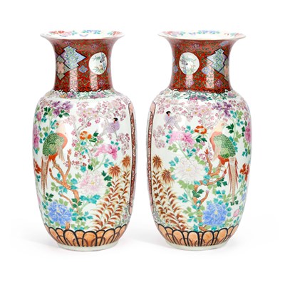 Lot 41 - A LARGE PAIR OF JAPANESE PORCELAIN VASES