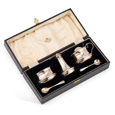 Lot 128 - A GEORGE V SILVER CONDIMENT SET