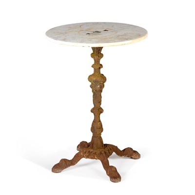 Lot 659 - A MARBLE-TOPPED VICTORIAN CAST IRON TABLE