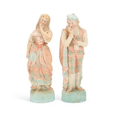 Lot 83 - A LARGE PAIR OF BISQUE PORCELAIN FIGURES