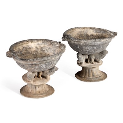 Lot 613 - A PAIR OF 19TH CENTURY LEAD URNS