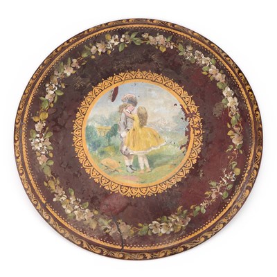 Lot 683 - AN UNUSUAL VICTORIAN PAINTED SLATE TABLE TOP