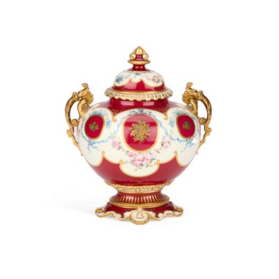 Lot 26 - A ROYAL CROWN DERBY TWO-HANDLED VASE AND COVER