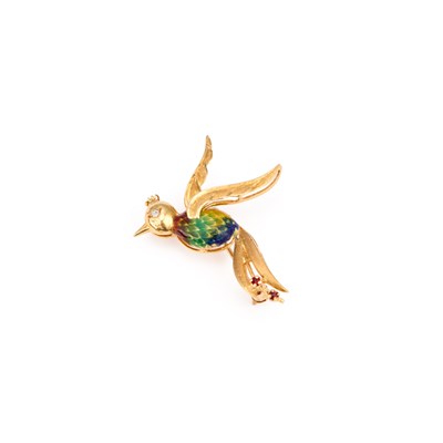 Lot 497 - A NOVELTY GEM-SET AND ENAMEL BIRD BROOCH