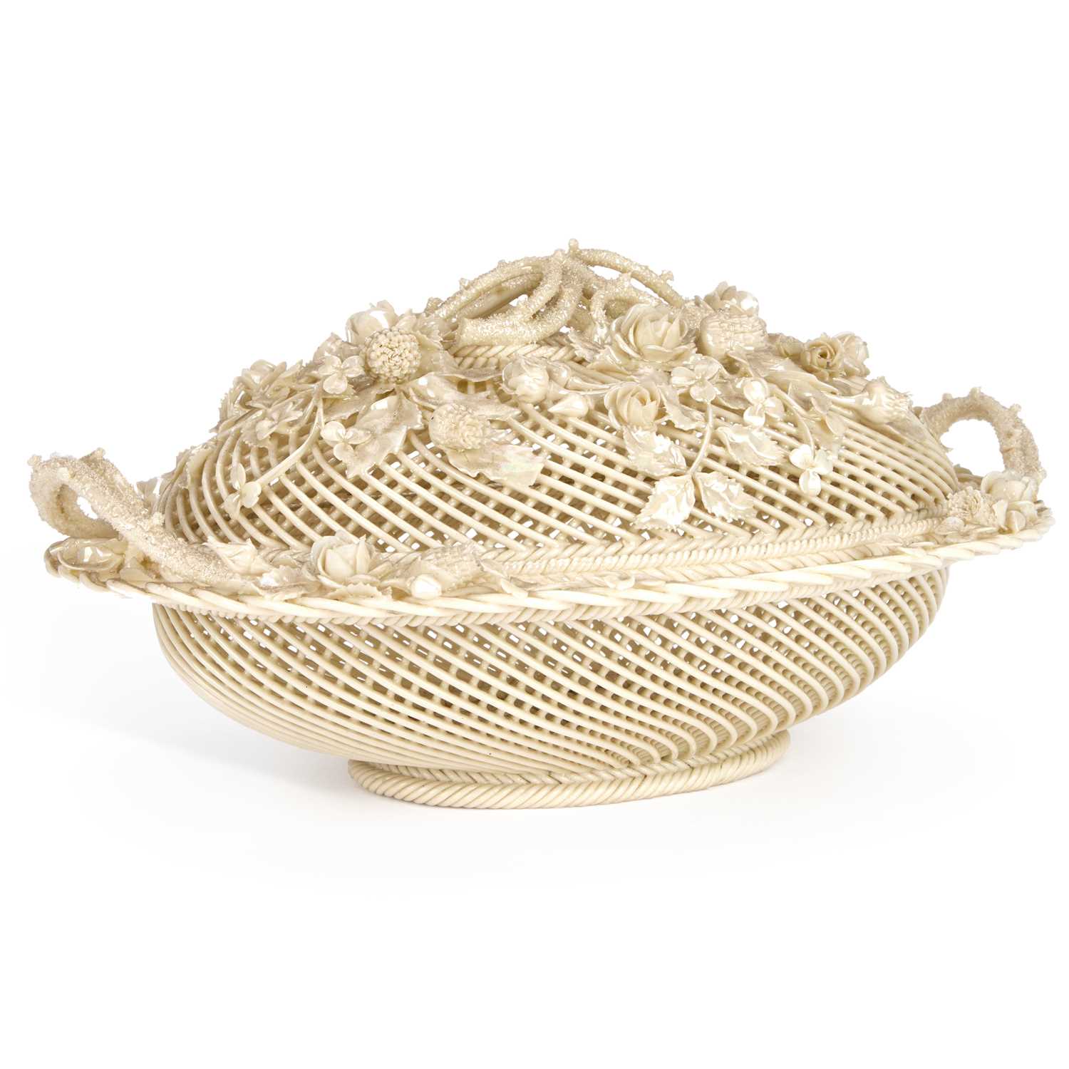Lot A BELLEEK PORCELAIN COVERED BASKET
