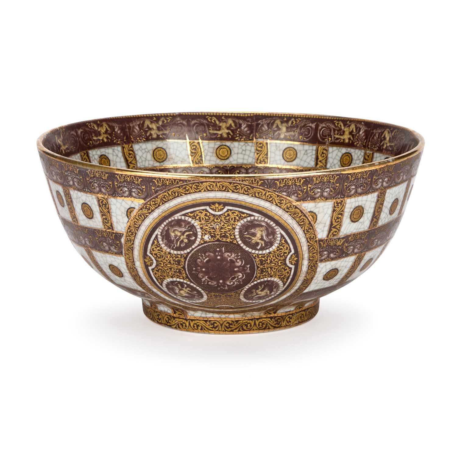 Lot A LARGE CRACKLE-GLAZED 'MEDALLIONS' BOWL