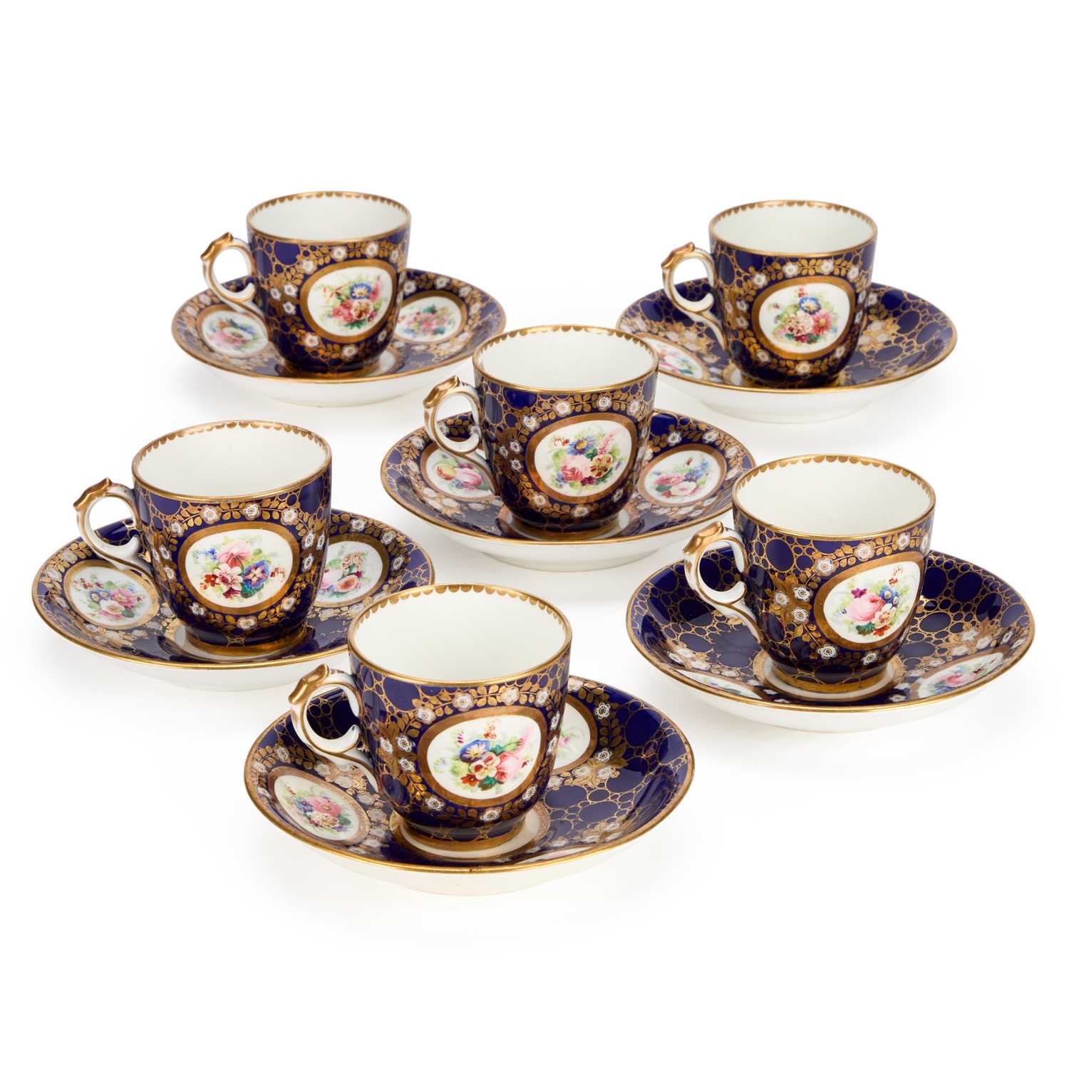Lot A SET OF SIX ENGLISH PORCELAIN CUPS AND SAUCERS