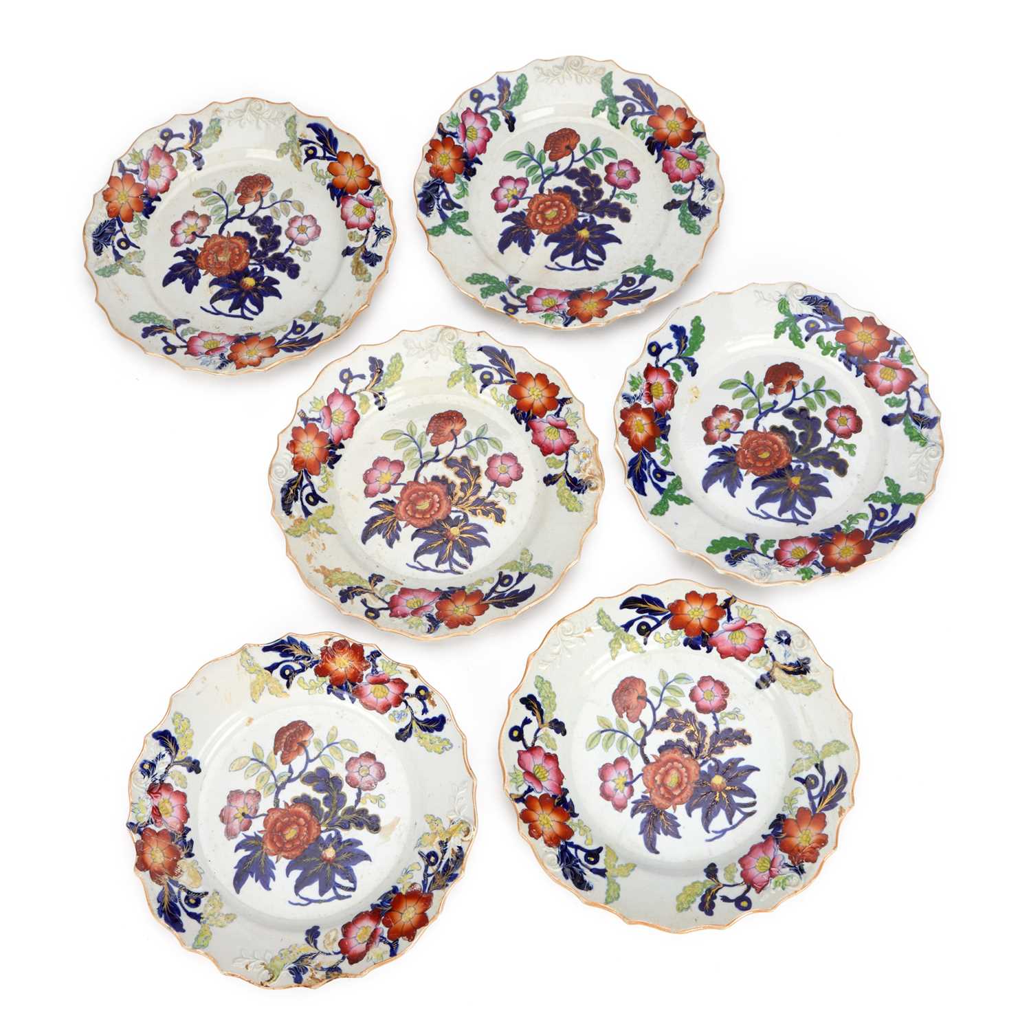 Lot A SET OF SIX ENGLISH IRONSTONE CHINA DESSERT PLATES
