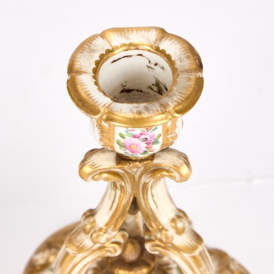 Lot A PAIR OF ENGLISH PORCELAIN CANDLESTICKS
