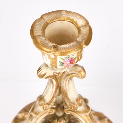 Lot A PAIR OF ENGLISH PORCELAIN CANDLESTICKS