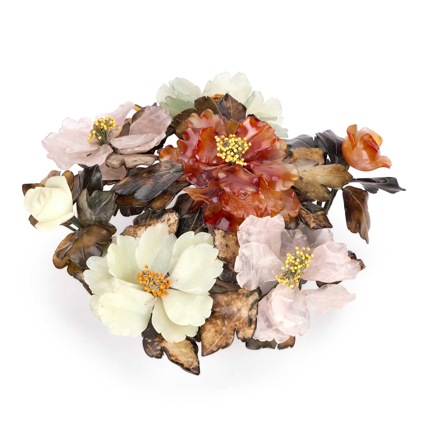 Lot A CHINESE CARVED HARDSTONE FLORAL CENTREPIECE