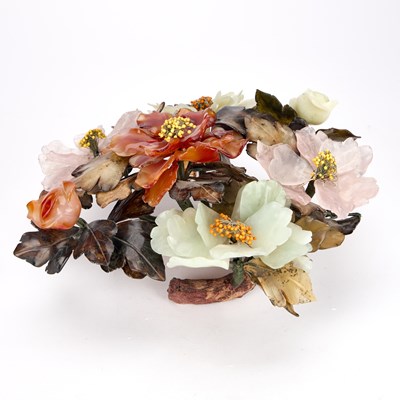 Lot A CHINESE CARVED HARDSTONE FLORAL CENTREPIECE
