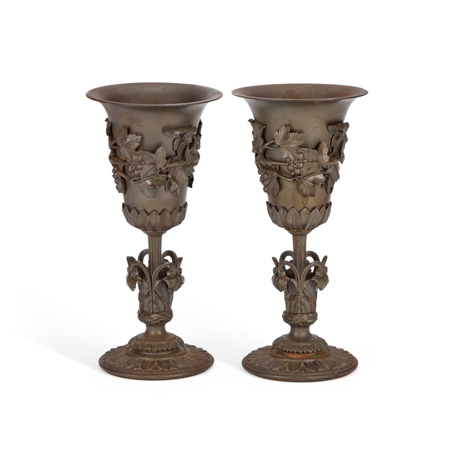 Lot A PAIR OF LATE 19TH CENTURY CAST IRON VASES