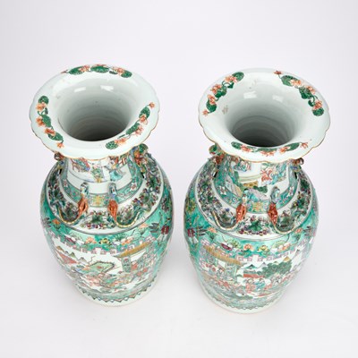 Lot A LARGE PAIR OF CHINESE TURQUOISE-GROUND FAMILLE ROSE ENAMELLED VASES