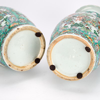 Lot A LARGE PAIR OF CHINESE TURQUOISE-GROUND FAMILLE ROSE ENAMELLED VASES