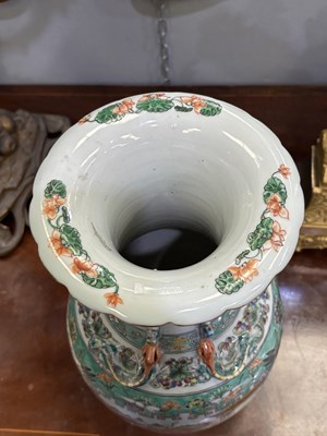 Lot 134 - A LARGE PAIR OF CHINESE TURQUOISE-GROUND FAMILLE ROSE ENAMELLED VASES