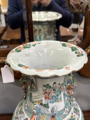 Lot 134 - A LARGE PAIR OF CHINESE TURQUOISE-GROUND FAMILLE ROSE ENAMELLED VASES