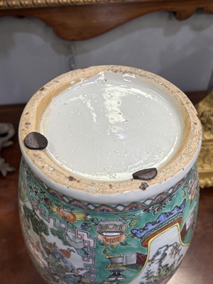 Lot 134 - A LARGE PAIR OF CHINESE TURQUOISE-GROUND FAMILLE ROSE ENAMELLED VASES