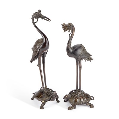 Lot 63 - A PAIR OF JAPANESE BRONZE CANDLESTANDS