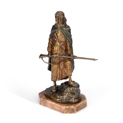 Lot 535 - AN ARGENTOR COLD-PAINTED BRONZE FIGURE OF AN ARAB WARRIOR