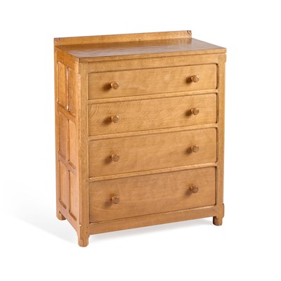 Lot 741 - WILFRID HUTCHINSON OF HUSTHWAITE, A SQUIRRELMAN ADZED OAK CHEST OF DRAWERS