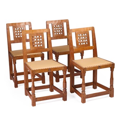 Lot 746 - WILFRID HUTCHINSON OF HUSTHWAITE, A SET OF FOUR SQUIRRELMAN OAK DINING CHAIRS