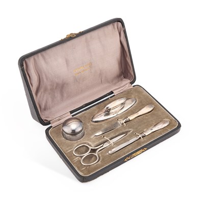 Lot 156 - A GEORGE VI SILVER-MOUNTED MANICURE SET