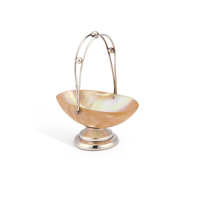Lot 135 - A SILVER AND MOTHER-OF-PEARL SWING-HANDLE BASKET