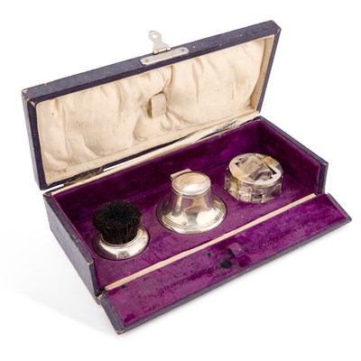 Lot 163 - A GEORGE V SILVER-MOUNTED THREE-PIECE DESK SET