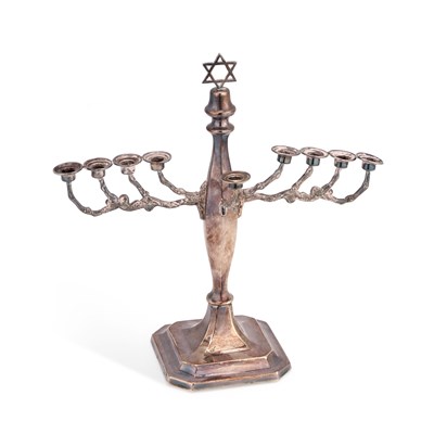 Lot 256 - JUDAICA, AN ELIZABETH II SILVER MENORAH