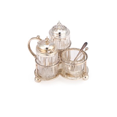 Lot 221 - AN EDWARDIAN SILVER CONDIMENT STAND