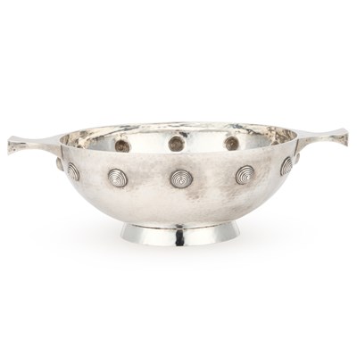 Lot 353 - AN ARTS AND CRAFTS SILVER TWO-HANDLED BOWL