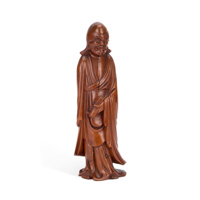 Lot 64 - A CHINESE BOXWOOD FIGURE OF BODHIDHARMA