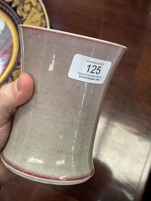 Lot 142 - A CHINESE FLAMBE-GLAZED PORCELAIN BRUSH POT