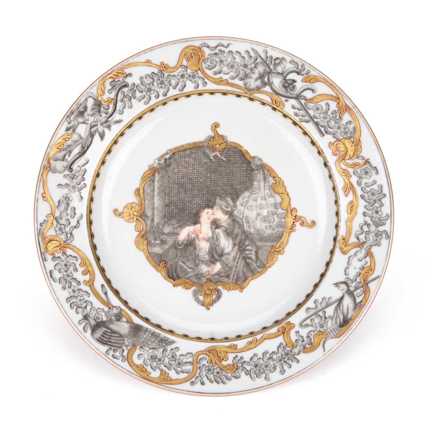 Lot A CHINESE GRISAILLE AND GILT-DECORATED PORCELAIN PLATE