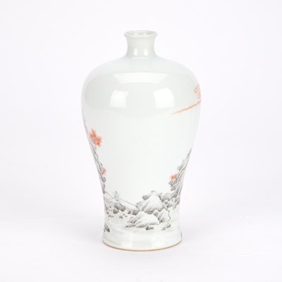 Lot 125 - A CHINESE IRON-RED AND GRISAILLE-DECORATED 'LANDSCAPE' MEIPING VASE