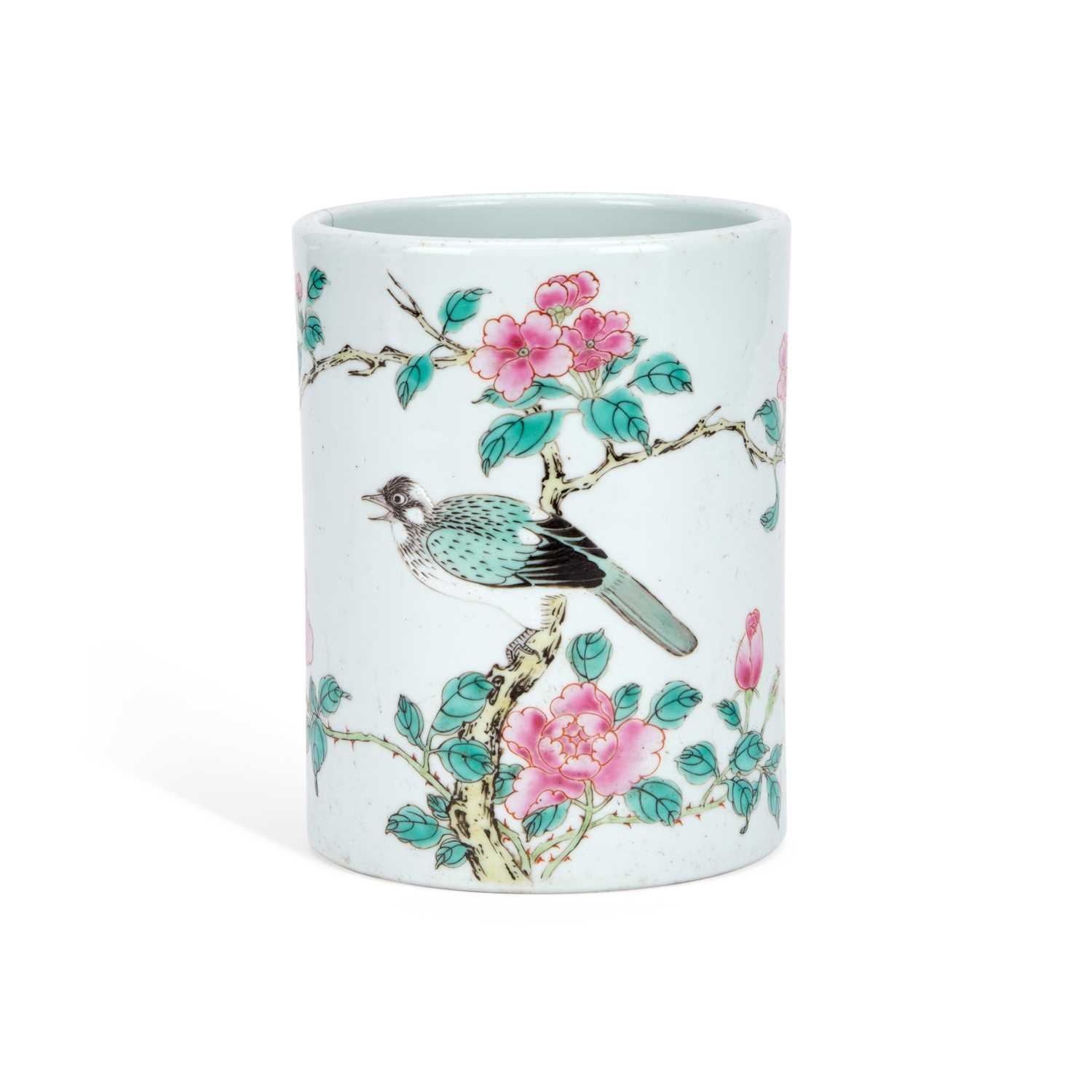 Lot A 19TH CENTURY CHINESE FAMILLE ROSE PORCELAIN BRUSH POT
