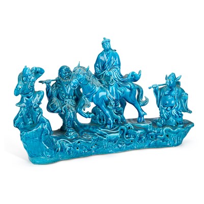 Lot 39 - A LARGE CHINESE TURQUOISE-GLAZED 'JOURNEY TO THE WEST' FIGURE GROUP