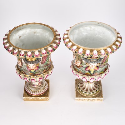 Lot TWO LARGE CAPODIMONTE PORCELAIN URNS