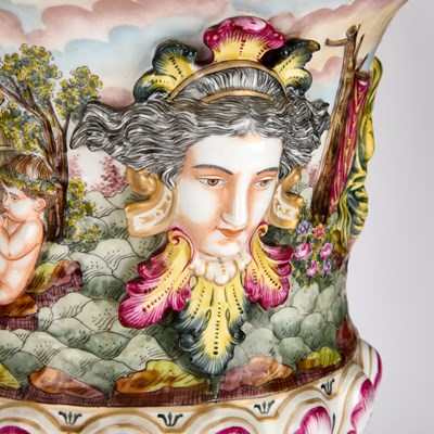 Lot TWO LARGE CAPODIMONTE PORCELAIN URNS
