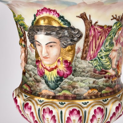 Lot TWO LARGE CAPODIMONTE PORCELAIN URNS